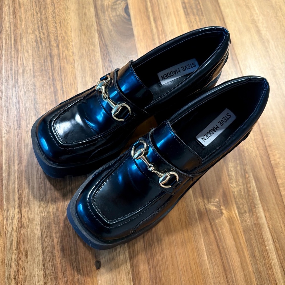 Steve Madden Penelope Chunky Platform Loafers Black Size 7